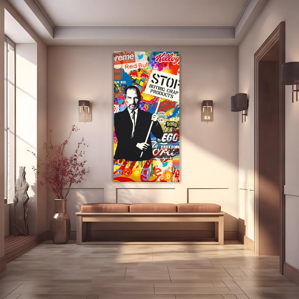 Tablou canvas cu tablou canvas cu portretul lui steve jobs, fara rama, pe sasiu de lemn